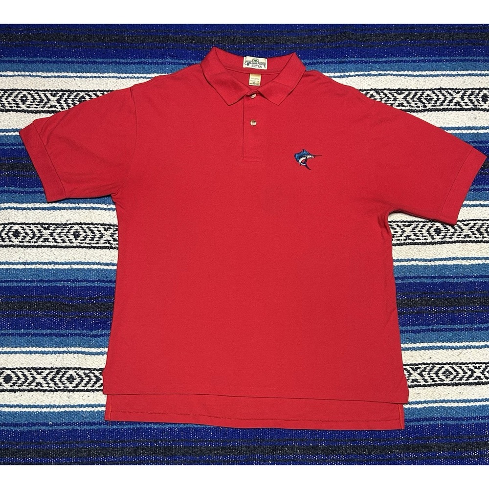 Vintage 90s Marlin Fishing Polo Shirt Mens XL Made USA Willow Pointe Red Golf